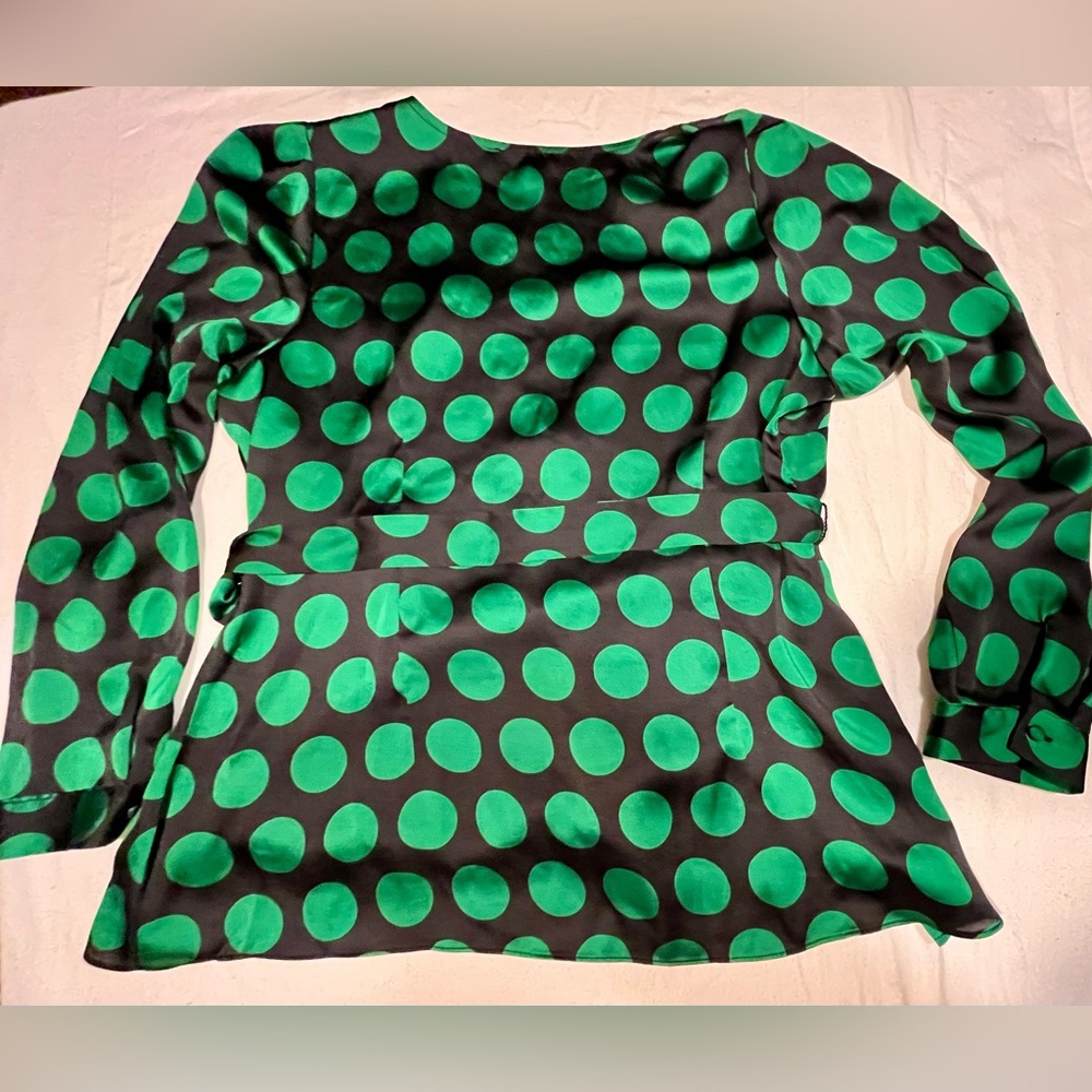 INC Green Polka Dot Wrap Top Size L - Picture 3 of 6